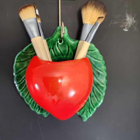 Fruit Wall Pocket Vase Set 2 Apple & Orange VTG Planter Gallery Hanging Kitsch - Picture 10 of 10